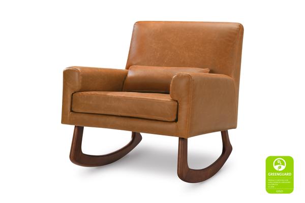 Sleepytime Rocker in PU Taupe Leather with Walnut Legs