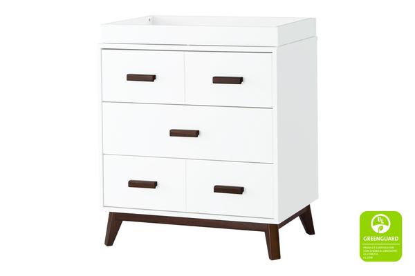 Babyletto Scoot 3-Drawer Changer Dresser in White/Washed Natural Finish White / Walnut