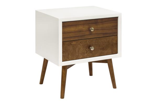 M15960RWNL,Palma Nightstand with USB Port  Assembled in WarmWhite/Natural Walnut Warm White with Natural Walnut