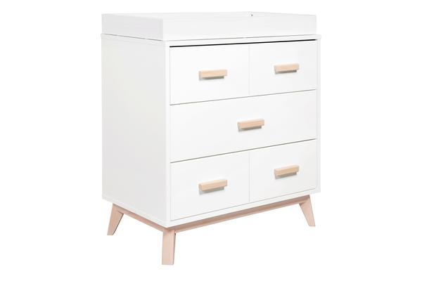 Babyletto Scoot 3-Drawer Changer Dresser in White/Washed Natural Finish
