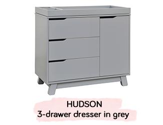 babyletto hudson three-drawer dresser in grey