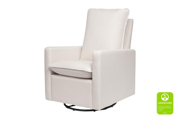 Babyletto Cali Soft Pillowback Swivel Glider in Performance Grey Eco-Weave nursery glider Performance Cream Eco-Weave