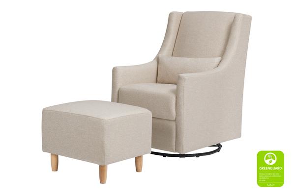 Toco Swivel Glider and Ottoman in Performance Cream Eco-Weave with Natural Feet Performance Beach Eco-Weave