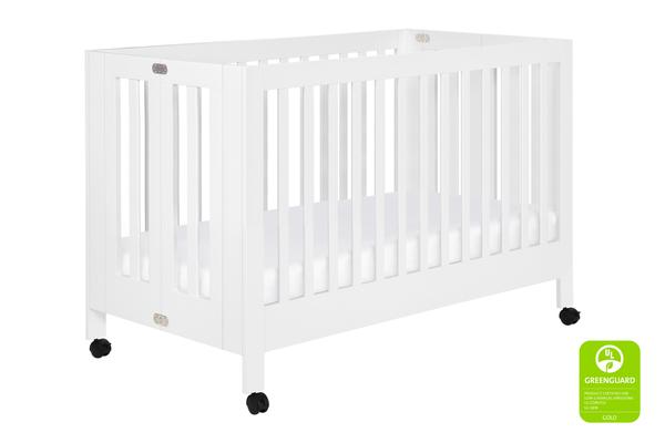 Babyletto Maki Full-Size Folding Crib with Toddler Bed Conversion Kit in Washed Natural White