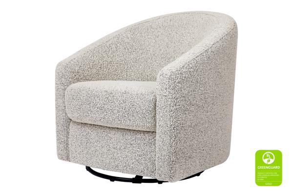 Babyletto Madison Swivel Glider in White Boucle Small Nursery Chair Black White Boucle