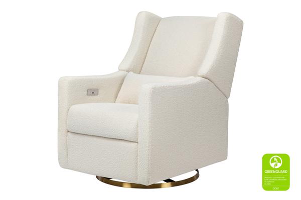 Babyletto Kiwi Glider Recliner w/ Electronic Control and USB in Ivory Boucle w/ Gold Base