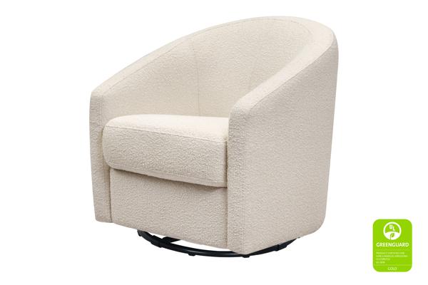 Babyletto Madison Swivel Glider in White Boucle Small Nursery Chair Ivory Boucle