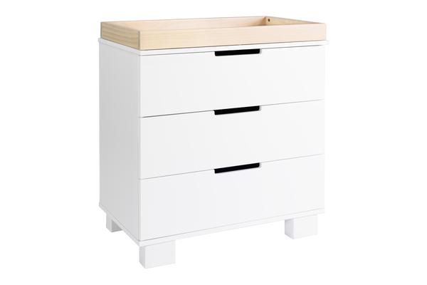 Modo 3-Drawer Changer Dresser  KD w/Removable Changing Tray in Espresso and White White / Washed Natural