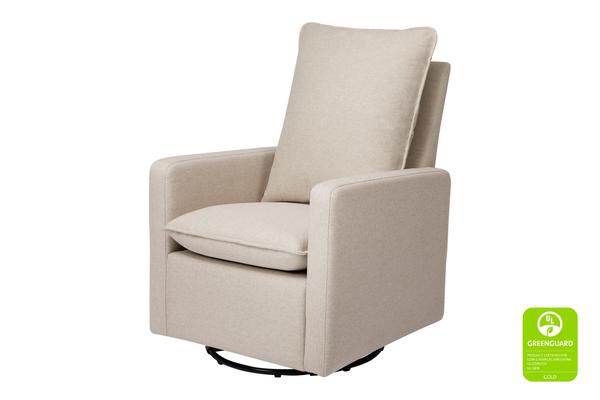 Babyletto Cali Soft Pillowback Swivel Glider in Performance Grey Eco-Weave nursery glider Performance Beach Eco-Weave