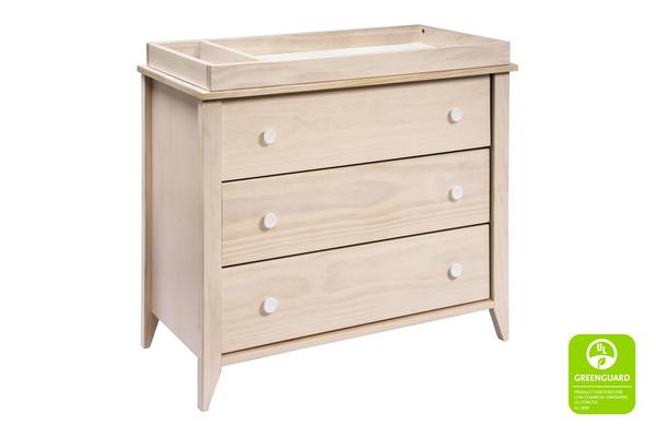 babyletto Sprout 3-Drawer Changer Dresser in White Finish Washed Natural / White
