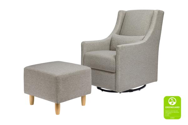 Toco Swivel Glider and Ottoman in Performance Cream Eco-Weave with Natural Feet Performance Grey Eco-Weave