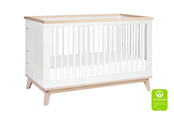 Scoot 3-in-1 Convertible Crib w/Toddler Bed Conversion Kit in White&Slate Finish White / Washed Natural