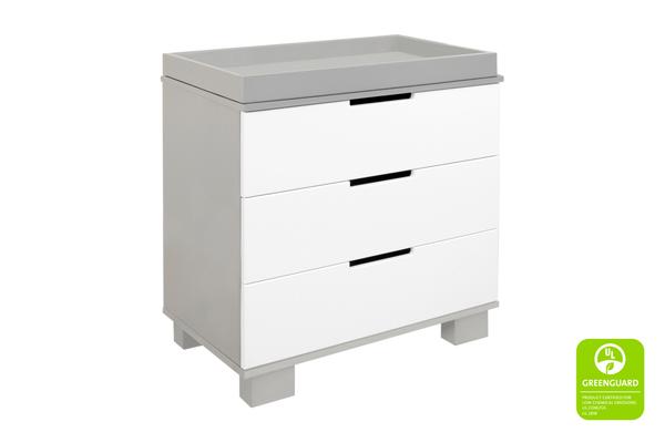 Modo 3-Drawer Changer Dresser  KD w/Removable Changing Tray in Espresso and White Grey / White
