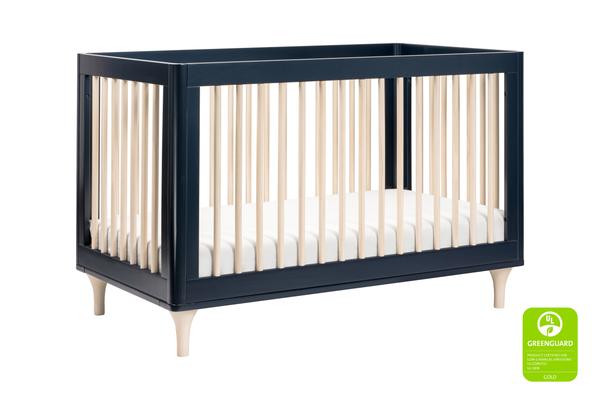 babyletto modern Lolly 3-In-1 Convertible Crib with Toddler Bed Conversion in Grey/Washed Natural Navy / Washed Natural
