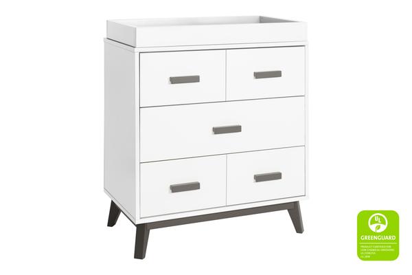 Babyletto Scoot 3-Drawer Changer Dresser in White/Washed Natural Finish Slate / White