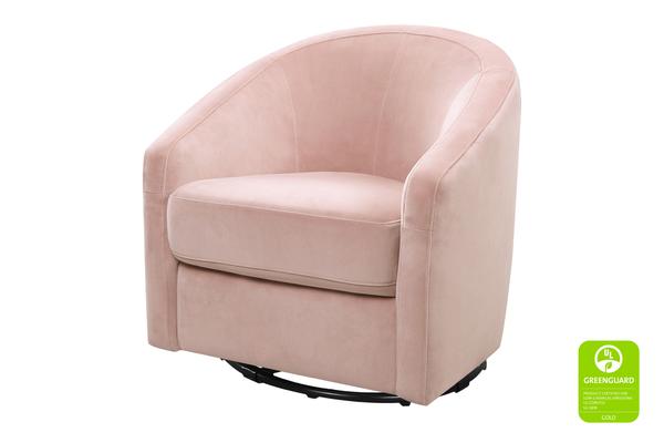 Madison Swivel Glider in Blush Pink Velvet glam nursery glider luxury glider Blush Pink Velvet