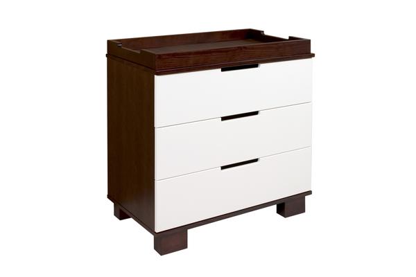 Modo 3-Drawer Changer Dresser  KD w/Removable Changing Tray in Espresso and White